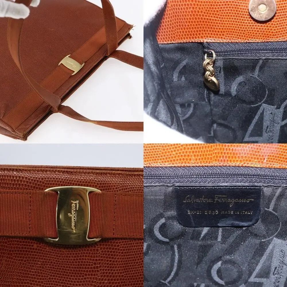Salvatore Ferragamo Leather Embossing Vara Tote Bag Brown